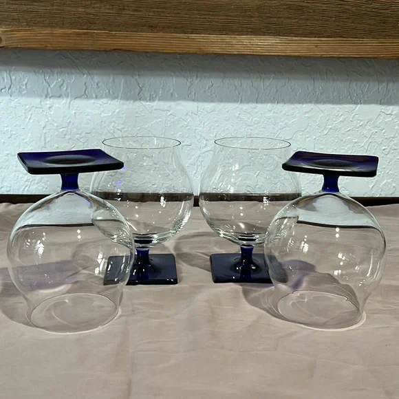 Set of 4 Rosenthal Cobalt Blue Square Stemmed Cognac Brandy Snifters - Picture 6 of 6